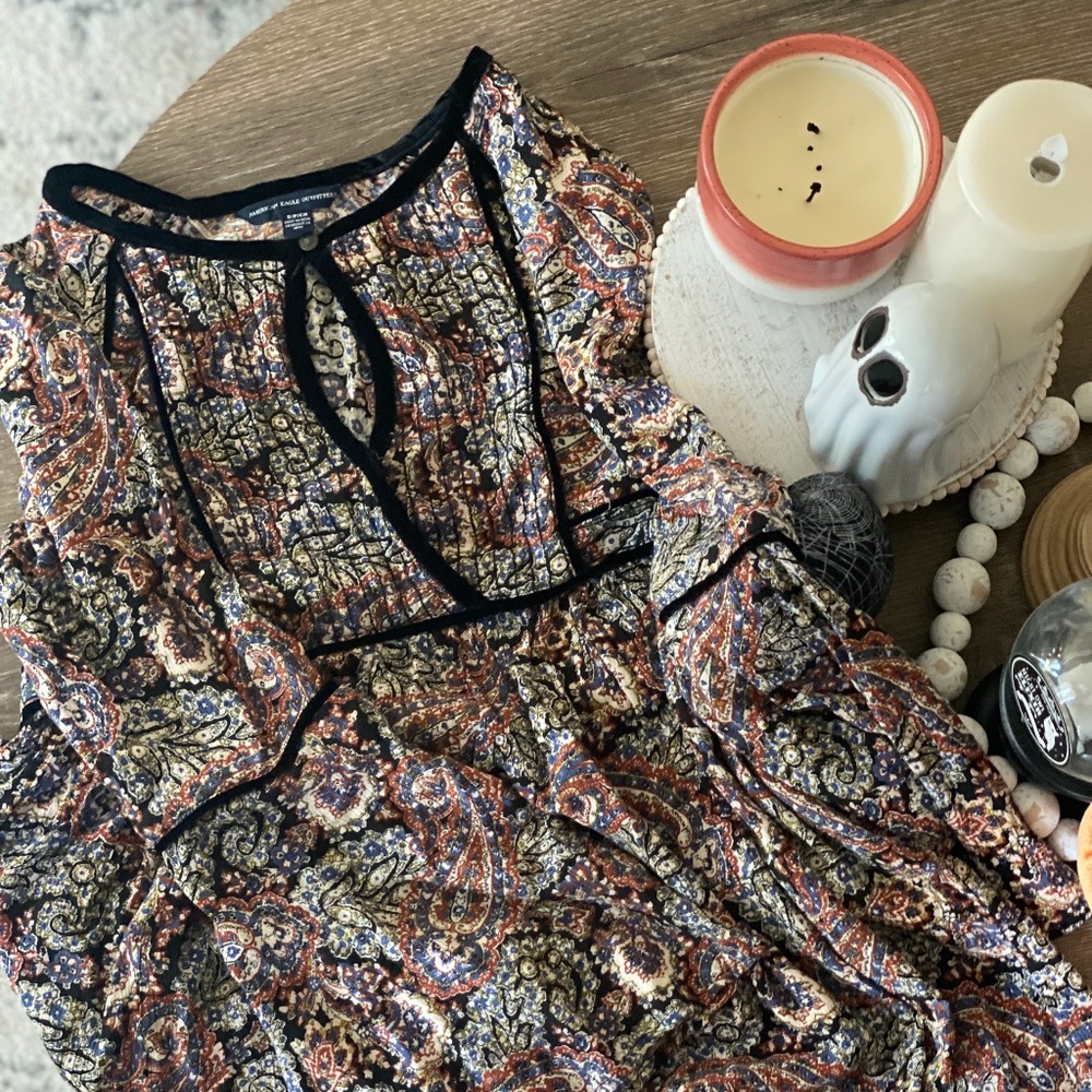 American Eagle Paisley Bell Sleeve Dress